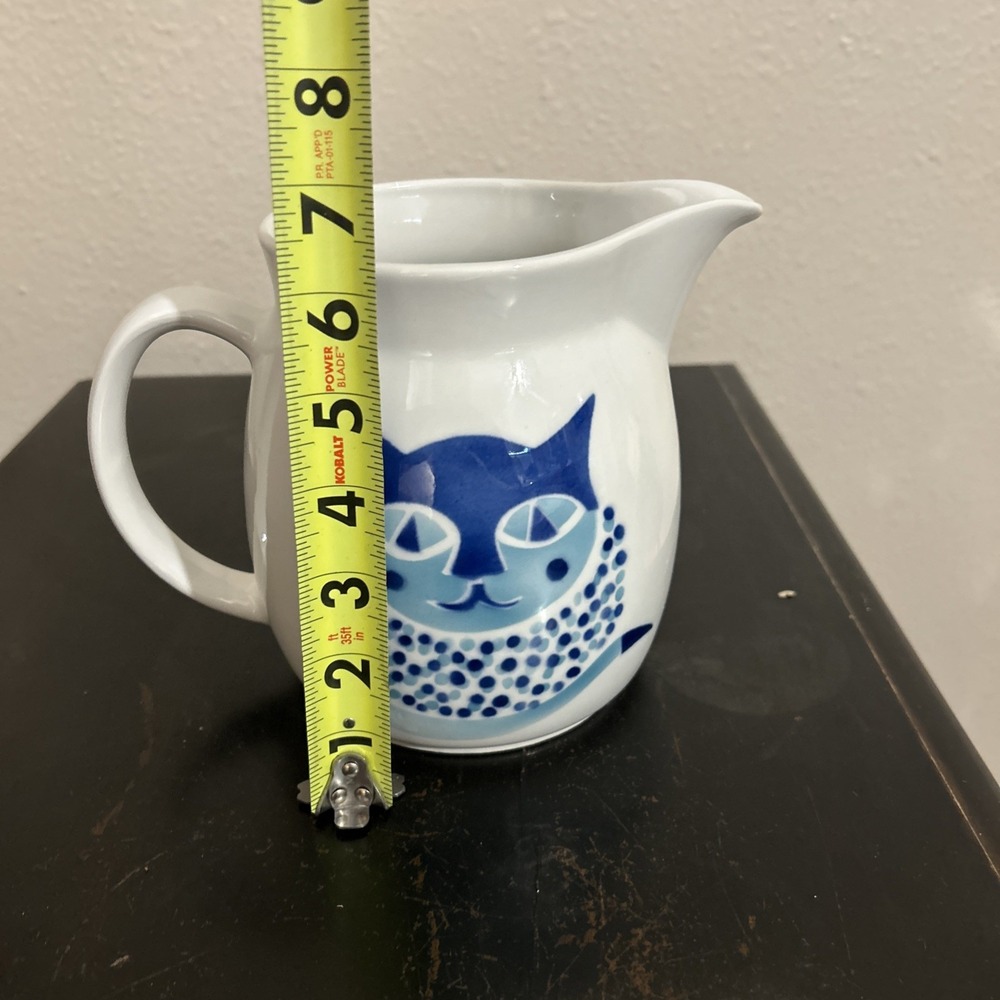 Vintage Mid Century Modern Arabia Finland Kitty Cat Pitcher Kaj Frank Kissa Blue - Picture 8 of 12